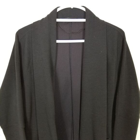 Prana Women Sunrise Open Front Wrap Sweater Sz XS Black Pockets Comfort - Picture 2 of 5